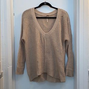 Free People Beige Oversized V-Neck Sweater Size XS